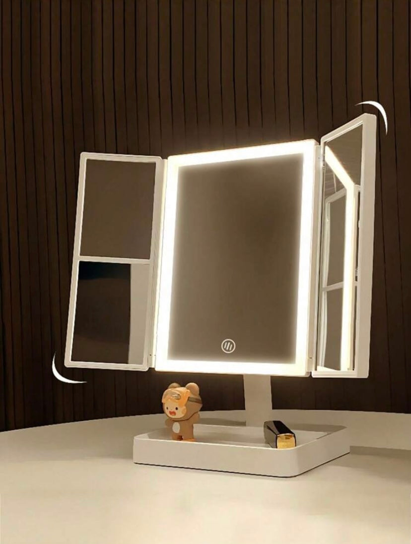Rotatable Tri-Fold LED Makeup Mirror